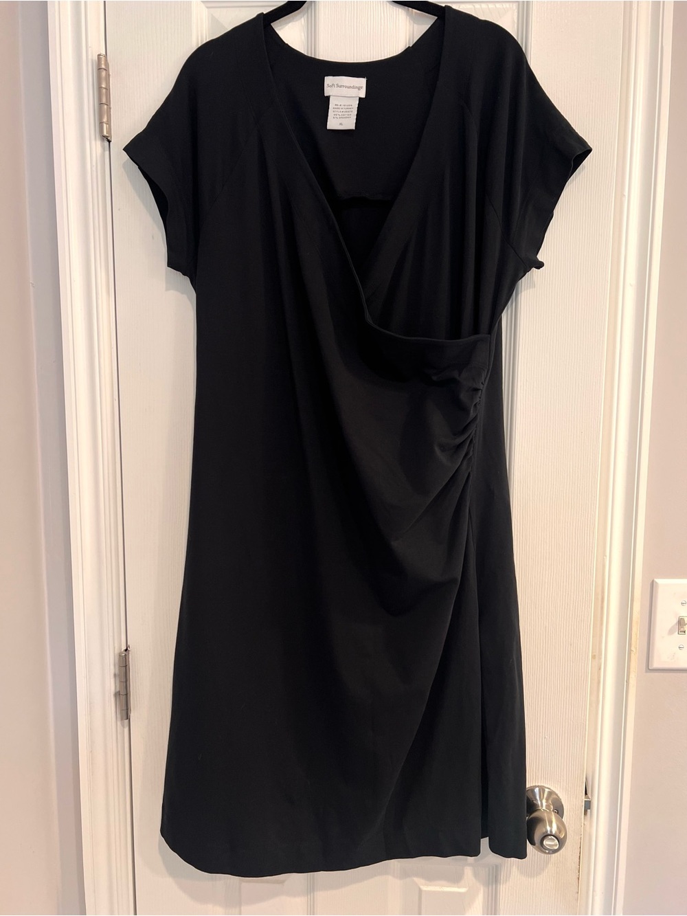 Soft Surroundings Shapely Anywhere Black Faux Wrap Short Sleeve Dress XL 25272
